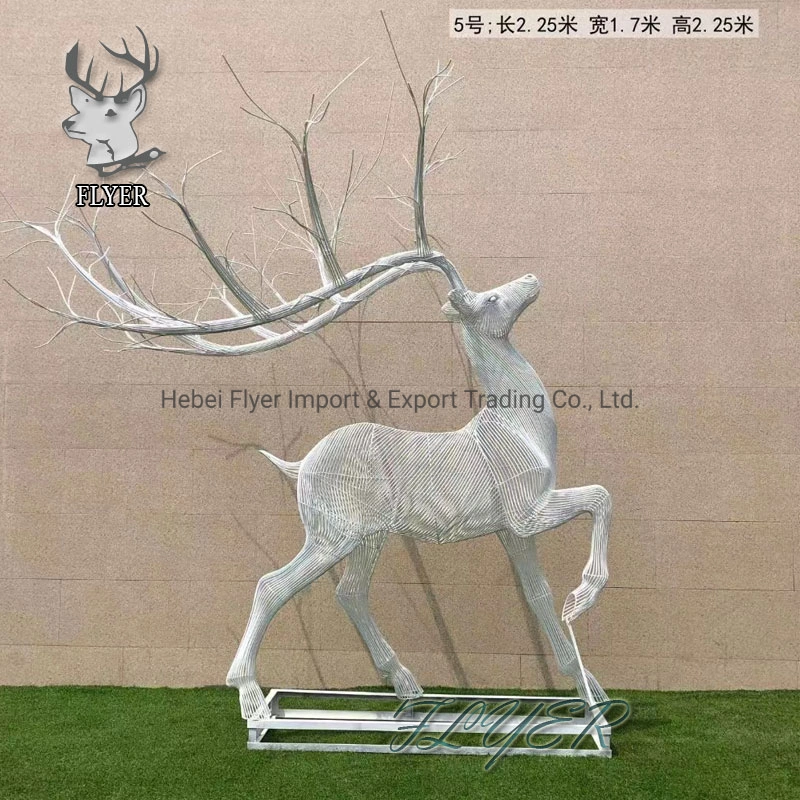 Custom Popular Abstract Stainless Steel Wire Deer Ornament Statue Metal Art Craft Animal Sculpture