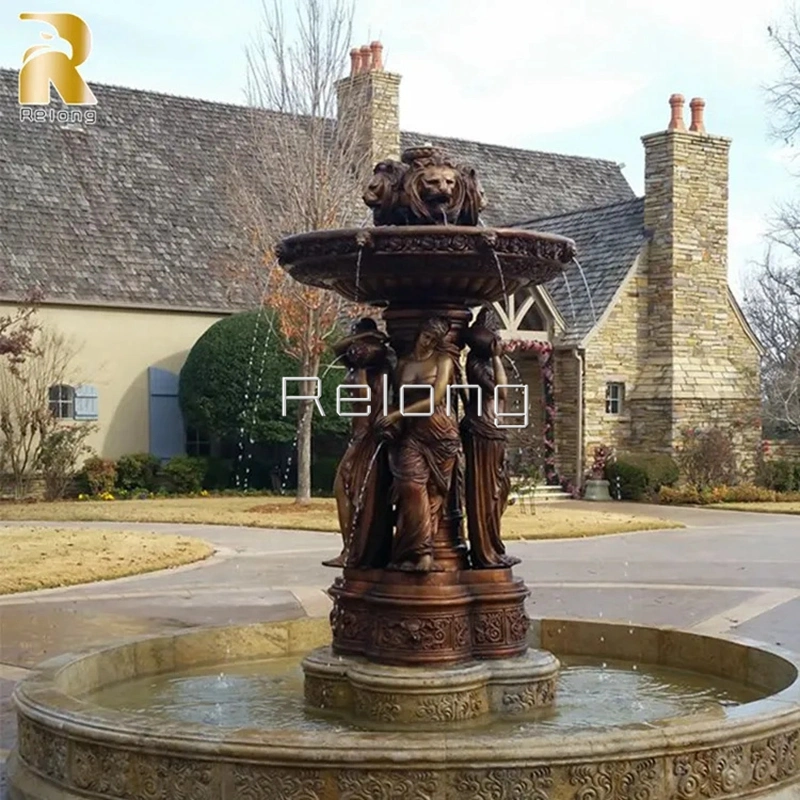 Tamaño personalizado de latón de alta calidad de la decoración de jardín de agua al aire libre la mujer Estatua Fuente con estatuas de caballos