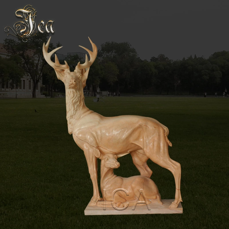 Outdoor Life Size Carved Natural Marble Carving Deer Sculpture for Garden Decoration