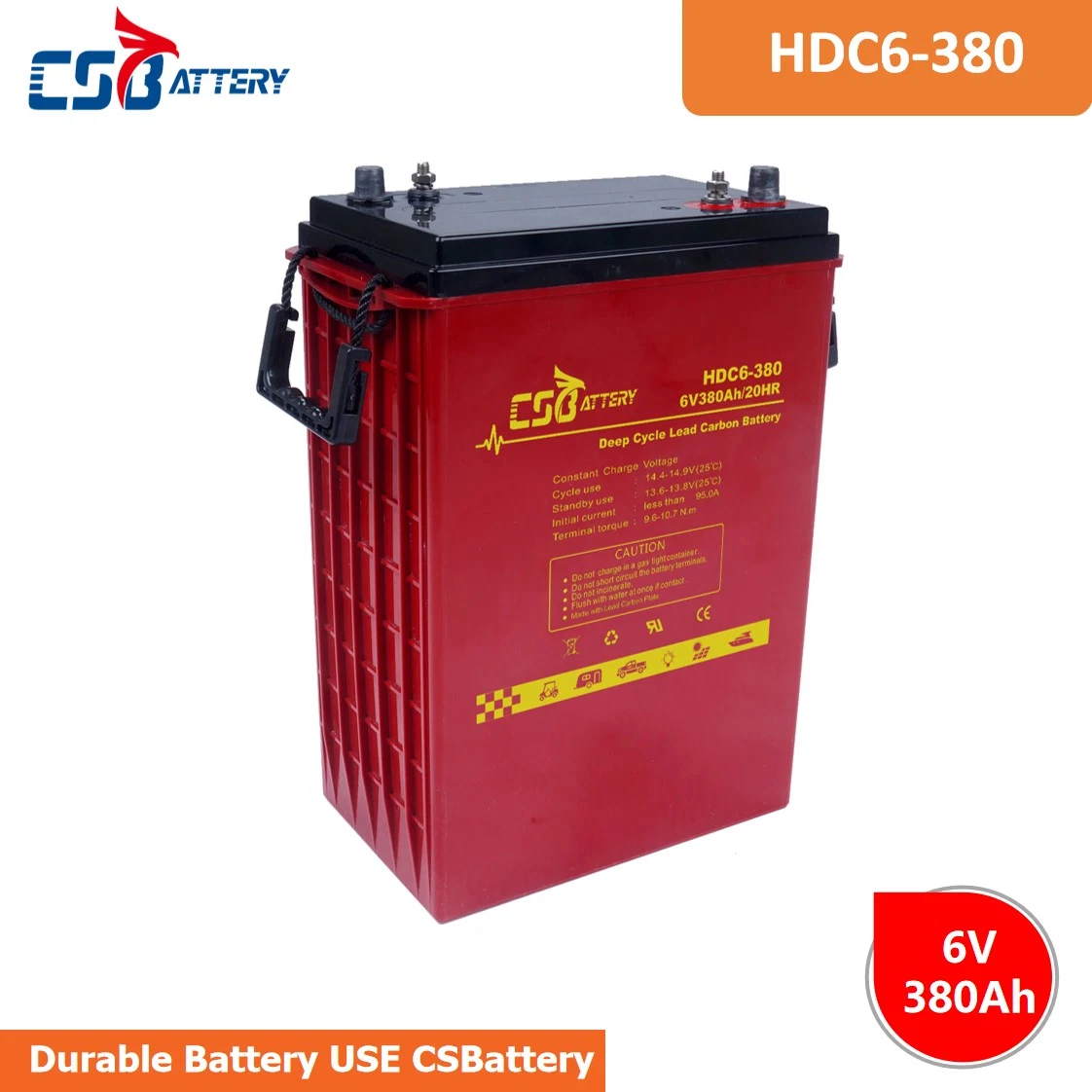 بطارية كربون ذات دورة عميقة من نوع Csbattery 6V420ah من حصان طروادة لـ الطاقة الشمسية/العاكس/أداة الطاقة/السكوتر الكهربائي/الدراجة/السيارة/المسؤولية الاجتماعية للشركات (CSR)