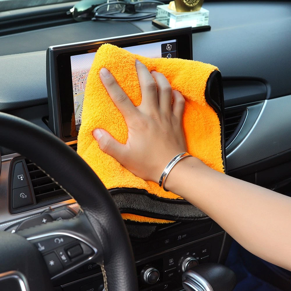 All-Purpose Two Layer Composited Car Microfiber Coral Fleece Towels Streak Free Stitched Cleaning Coral Velvet Rags Microfiber Cleaning Cloth with Hanging Loop