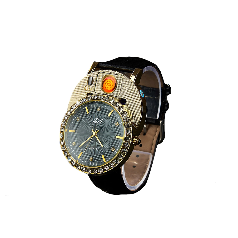 USB Lighter Watch Men's Casual Wristwatches with Windproof Flameless Cigarette Cigar Lighter