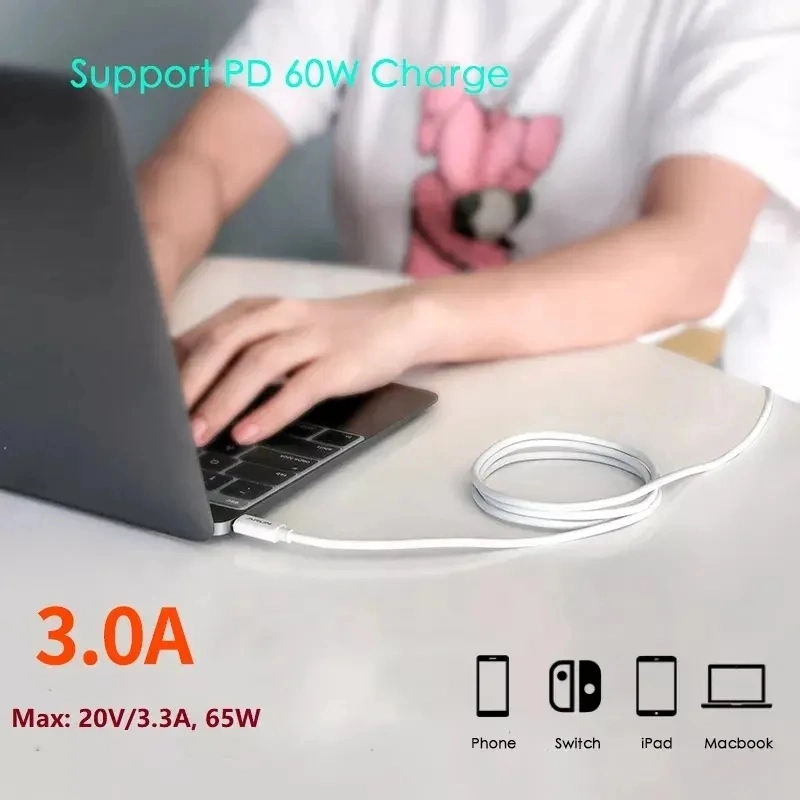 A fábrica de alta qualidade, 60W 3Pd carga rápida USB Tipo C para o tipo C Cabo de carregamento MacBook Tablet PC e telefone