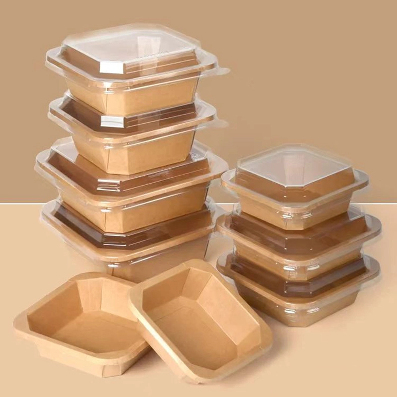 Maßgeschneiderte Kraftpapier zu gehen Boxen Mitnehmen Mittagessen Verpackung Kartons Quadratischer Lebensmittelbehälter Aus Papier