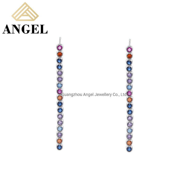 Accessoires en gros Bijoux en argent 925 Arc-en-ciel Cubic Zirconia Pierre précieuse Cristal Pierre Boucle d'oreille pendante élégante Colliers Bijoux fins Bracelets de mode.