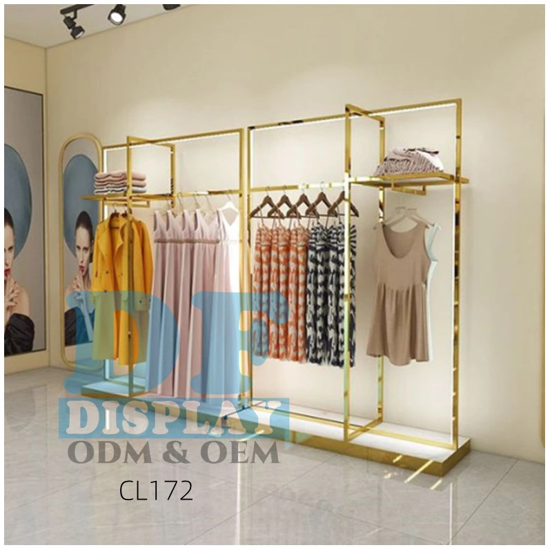 Custom Gold Clothing Display Garment Display Stand Floor Pipe Clothing Dress T-Shirt Floor for Shop Store Retail