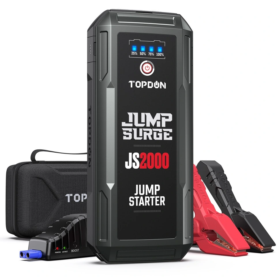 Topdon America Europe Japan Stock Js2000 2000A 12V 16000mAh Smart Portable Multi Function Battery Jump Box Booster Super Capacitor Power Bank Car Jump Starter