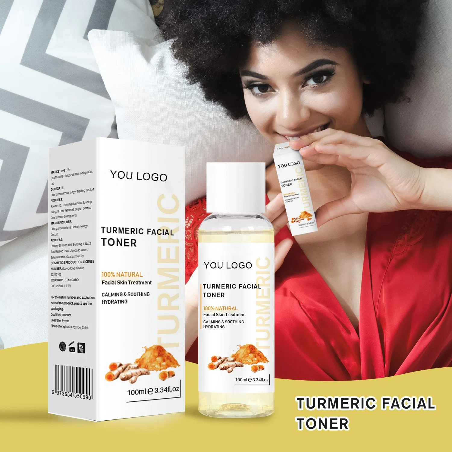 Aixin Beauty Cosmetics Skin Care Turmeric Facial Mist aide à tonifier les peaux sujettes à l'acné et aux taches sombres. Correcteur de taches sombres au curcuma. Brume apaisante au curcuma en spray.