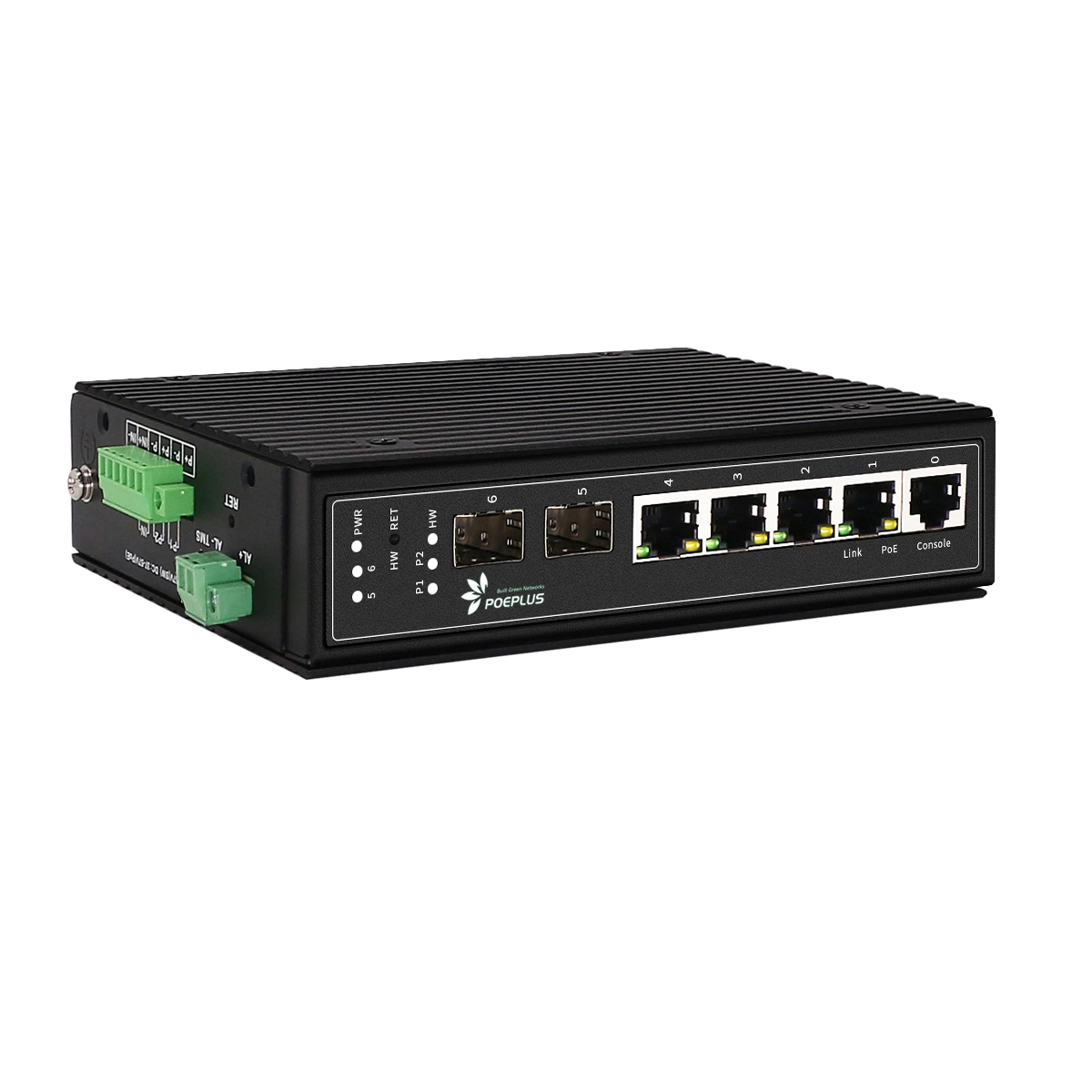 2*Auto Poe 24V/48V +2*Af/at/Bt Total 4 Port Industrial Network Switch with Relay