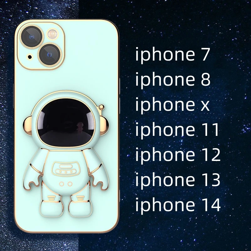 Factory Wholesale/Supplier Plated Glossy Mobile Phone Case Cover for iPhone 14 with Astronaut Stand Accessories