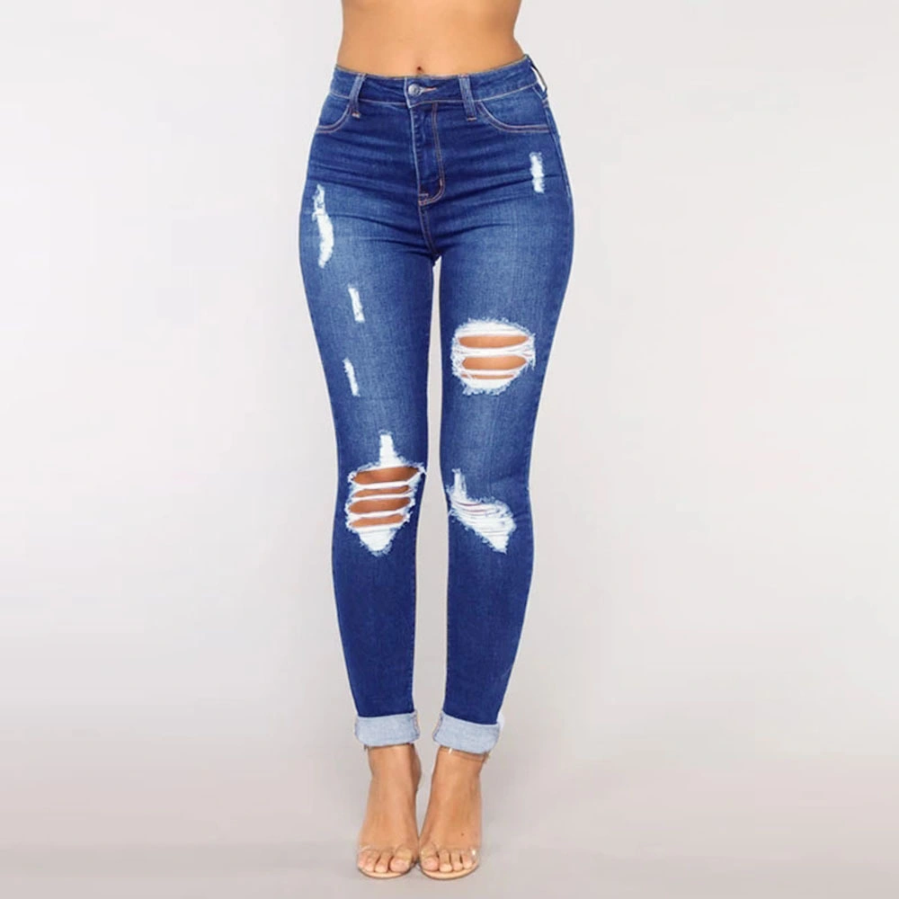 Venda por grosso de jeans mulheres High-Waist Wased Jeans Denim