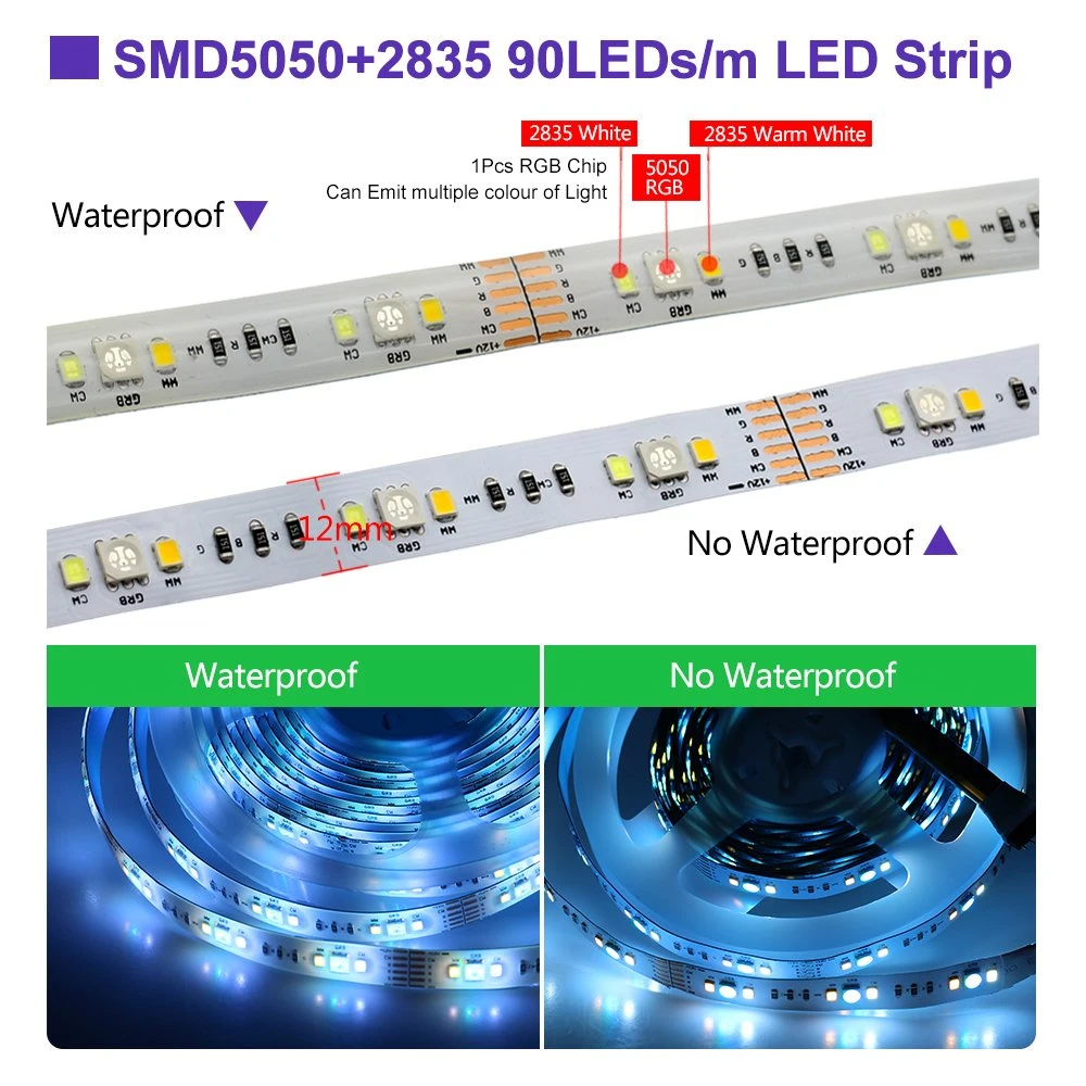 5050 RGB+ Weiß + Warmweiß Flexible LED-Leuchte 12V Rgbcct 5 Farbe in 1 Chips LED-Streifen RGBW LED Lichtband 5mlot