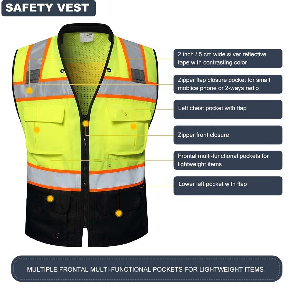 Safety Class 2 Surveyors Yellow Hi Vis Vest Reflective ANSI Two Tone Security Running Hi Vis Vest