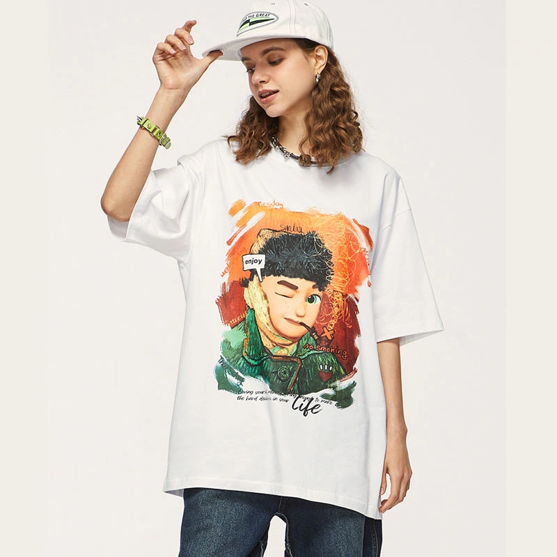 Fun No Smoking Oil Painting Printed T-Shirt 2023 Summer New Product Tide Brand Casual Loose Short Sleeve (CFTS-025)