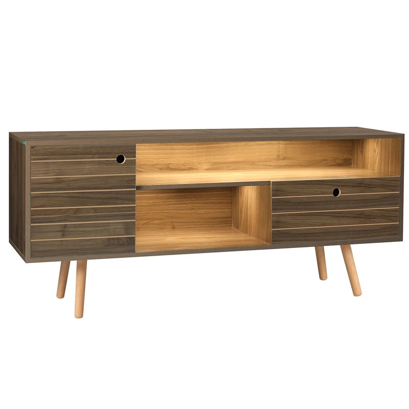 Foshan Furniture Market Price Modern 30 Inch Tall Corner Oak Wood TV Stand with LED Lights