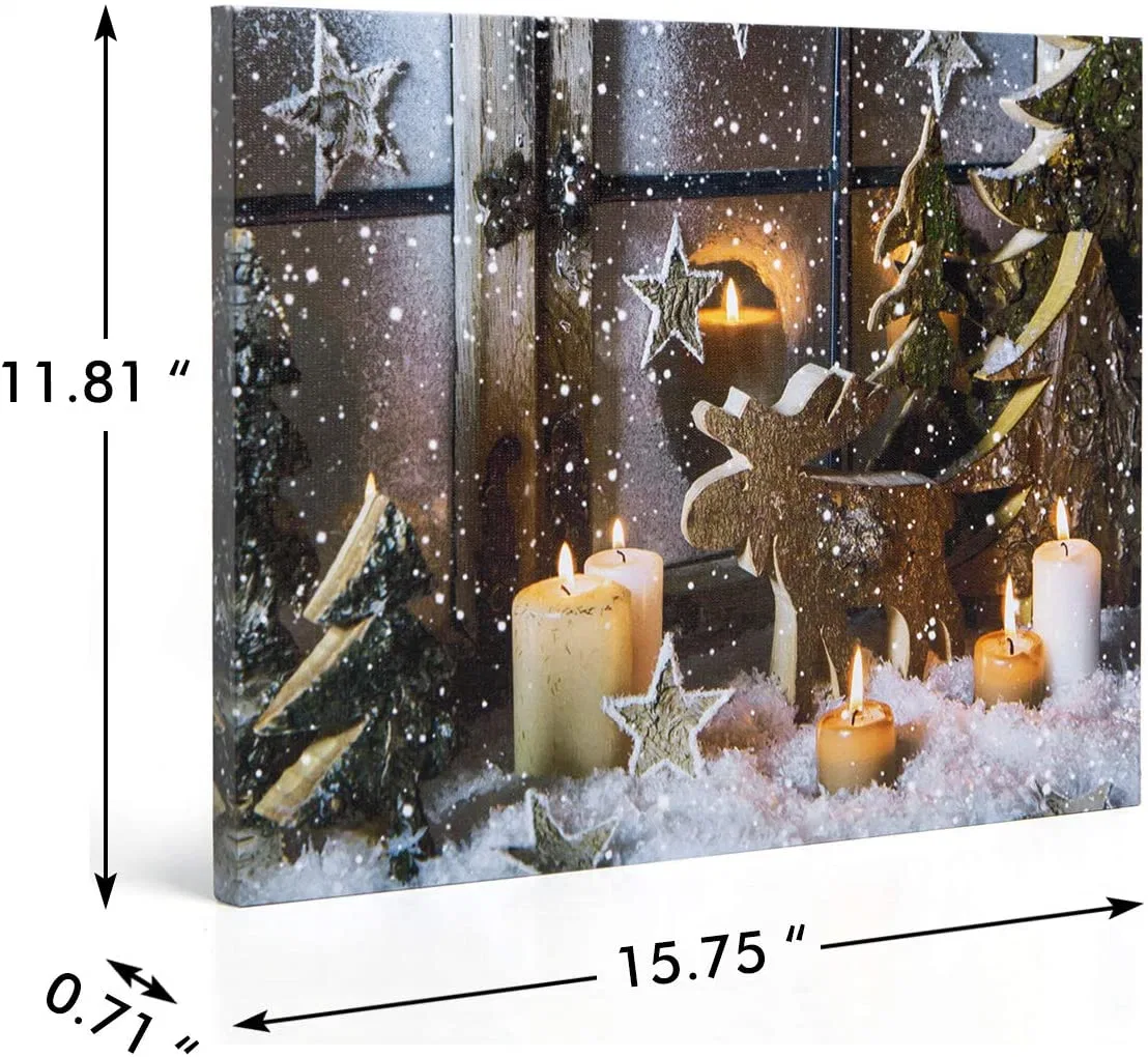 Home Lighted Christmas Canvas Wall Art Candles Picture Winter Snow Scene for Holiday Decor