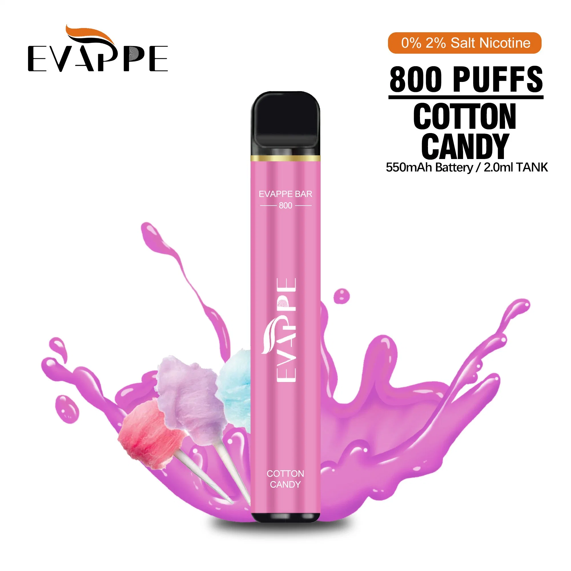 Barre d'Evape Vapes Hot vendre 800 bouffées Vape e-cigarette jetable Pen narguilé