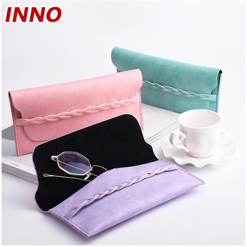 Inno-R020 Factory Wholesale Fashion and Simple PU Leather Braid Ladies Bag Soft Storage Pouch; Free Custom Logo Eco-Friendly