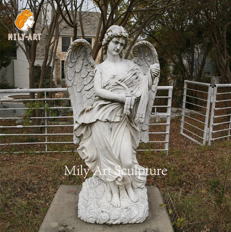 Custom большие цветные камня белого мрамора Jade Angel искусства статуи скульптура с крыльями