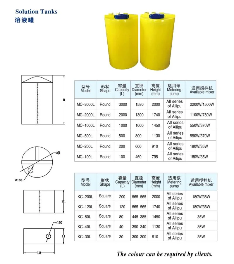 Réservoir de dosage de produits chimiques de petite taille de 100 l, réservoir de stockage de produits chimiques Équipement pour système de dosage avec moteur d'agitation