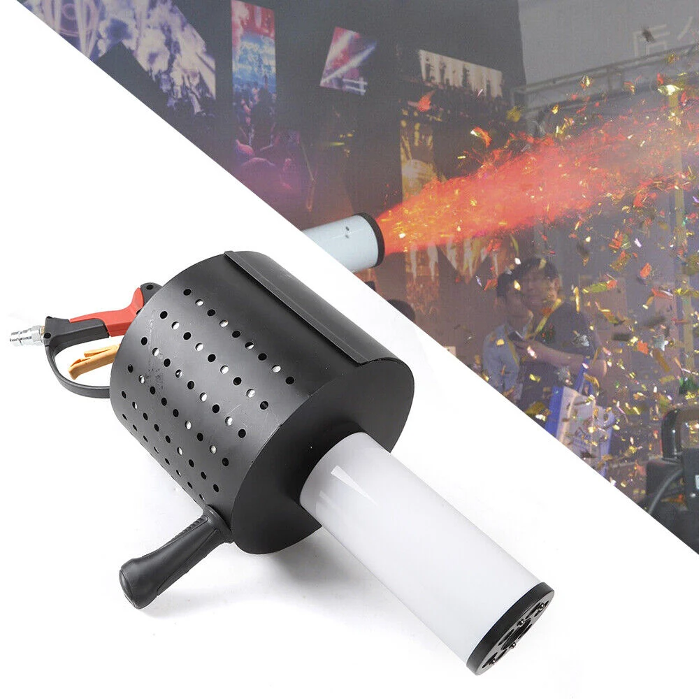 Spezialeffekt mit 4x3 W LED RGB manuell aufladbarer Lithium-Batterie Handheld Shooter CO2 Confetti DJ CO2 Pistole Maschine mit 3m Schlauch