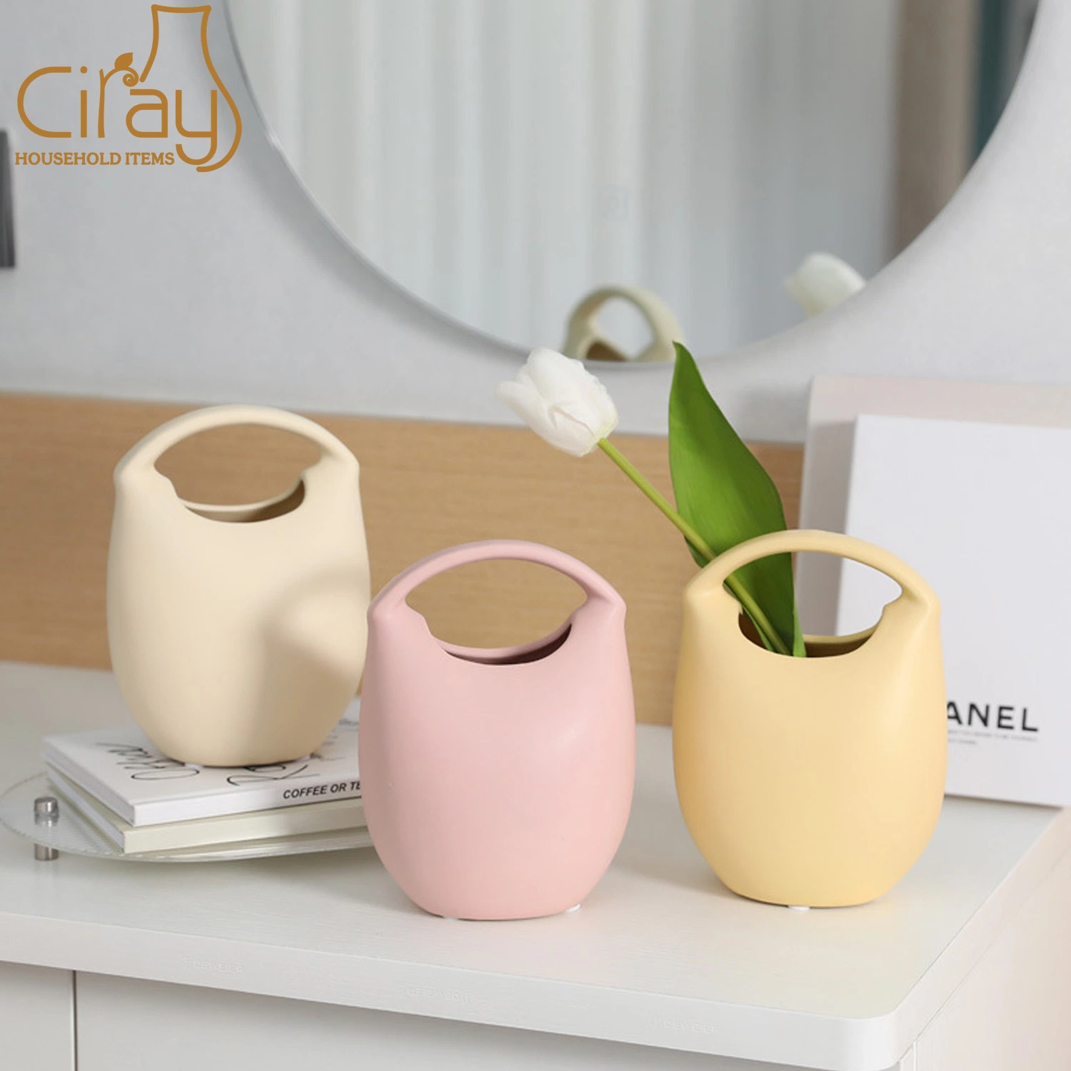 Boîte en céramique style crème en forme de sac Creative INS Flower Arrangement Soft Décorations