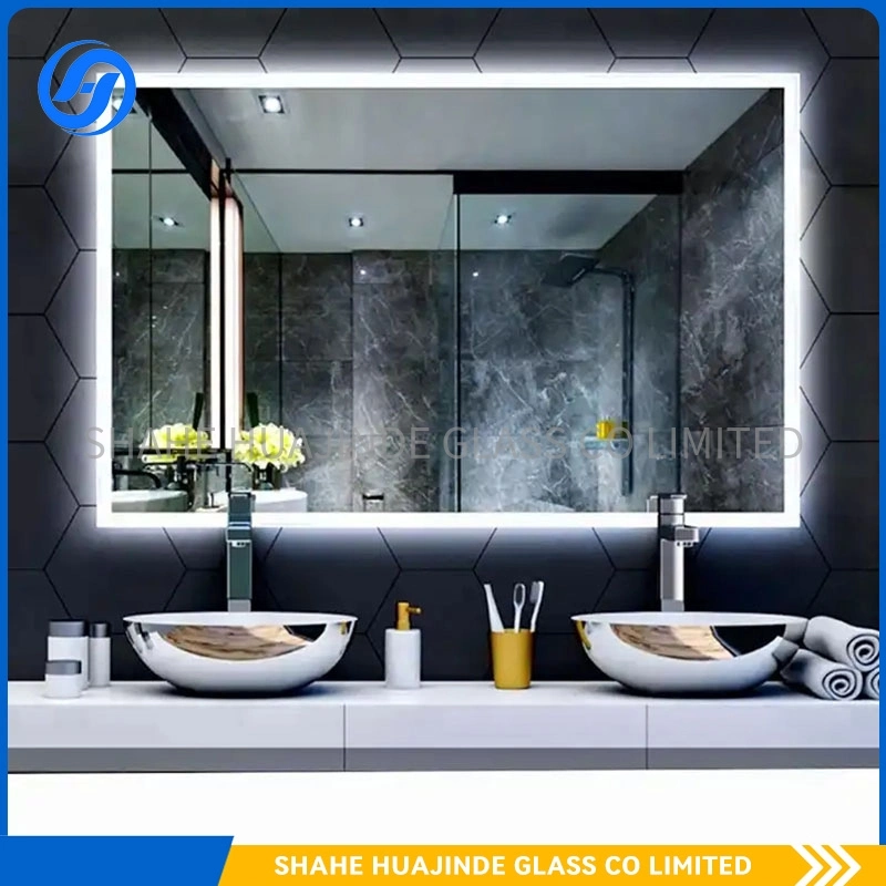 Orange and Gray Wall Hung Solid Wood LED Mirror Vanity for Toilet