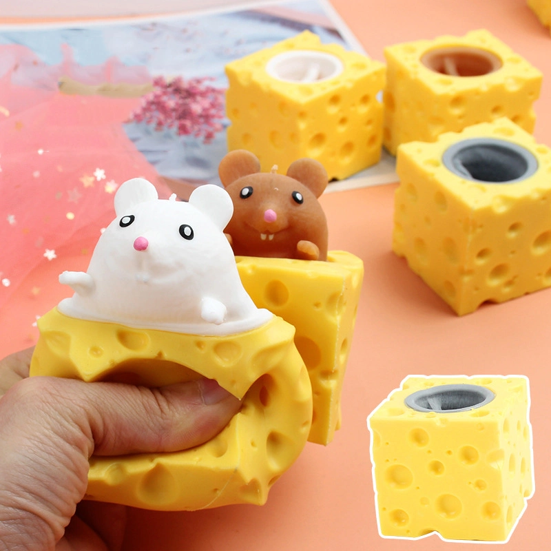 Bon marché Kid drôle TPR Pop stress relief Cheese Mouse Cup Imitation alimentaire idée sensorielle jouet cadeau capsule machine jouet