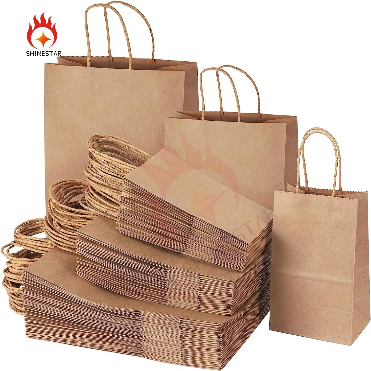 Brown Paper Bags with Handles Mixed Size Gift Bulk, Kraft Paper Stand up Packaging for Business, Shopping