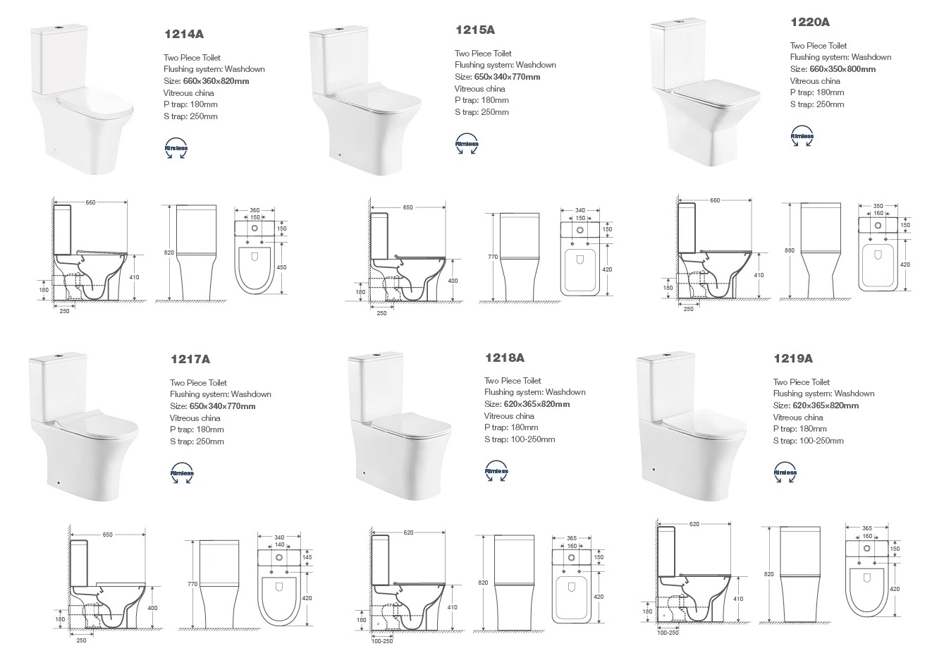 1221A White Close Coupled Toilet, Water Closet, Two Piece Toilet