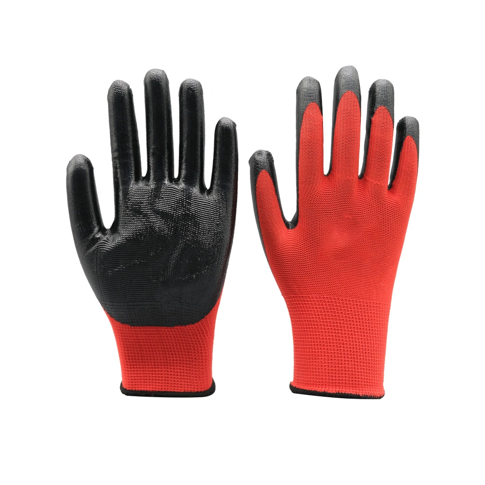 Cheap Custom Black Polyester Nylon Nitrile Coated Construction Work Gloves Safety Industrial Mechanical Anti Oil