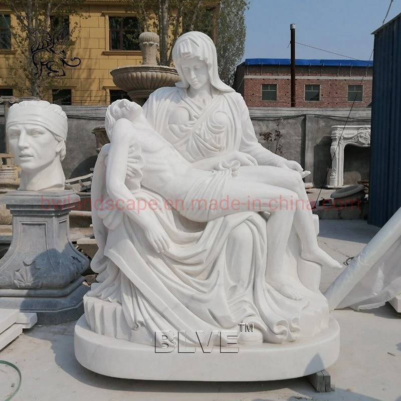 Blve Hand Carved Famous Catholic Life Size White Natural Stone Jesus Statues Religious Marble Jesus with Child Statue