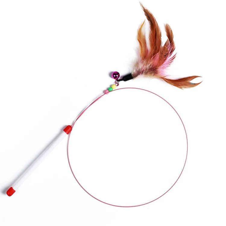 Pet Feather Cat Toy Stick Wire Material Colored Stick Cat Toy