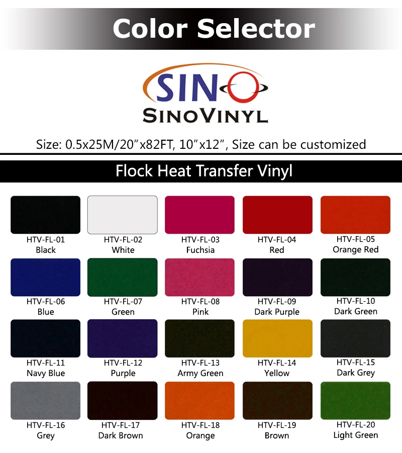 Sinovinyl Flock autoadhésif vinyle fluorescent réfléchissant coloré transfert de chaleur Vinyle HTV