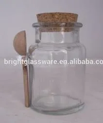 Hot Sale 8oz Glass Storage Jar with Wooden Spoon and Cork Lid