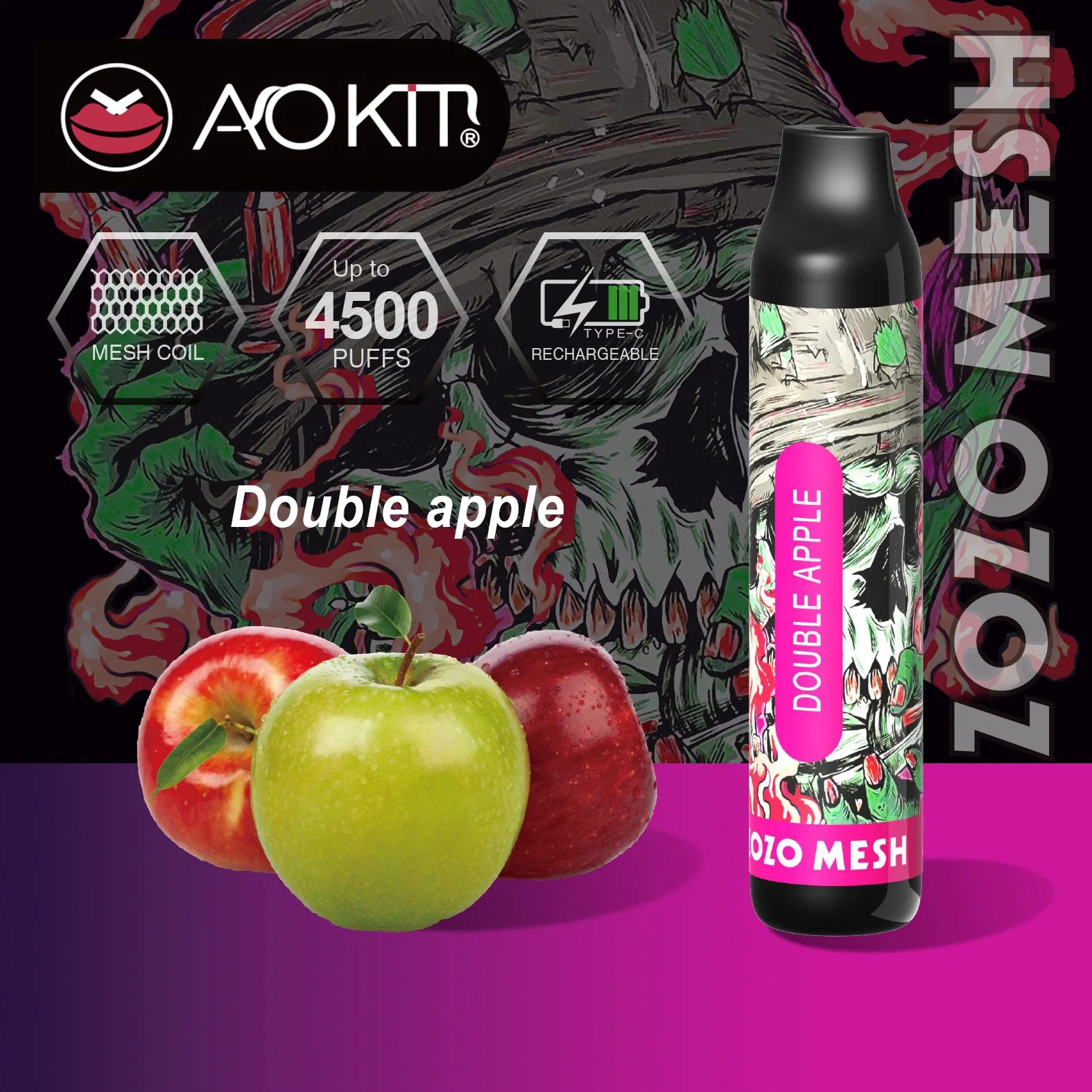 La fábrica original650mAh Aokit Zozo fumar malla Vape 4500 inhalaciones de Vape recargable Mod