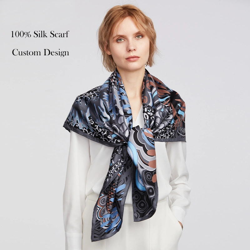 ODM Printed Mulberry Silk Office Lady Hand Rolled Silk Scarves of Custom Label