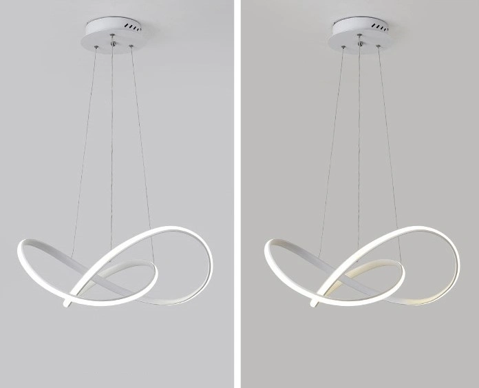 Lustre LED moderne en acrylique et aluminium noir, luminaire suspendu au plafond.