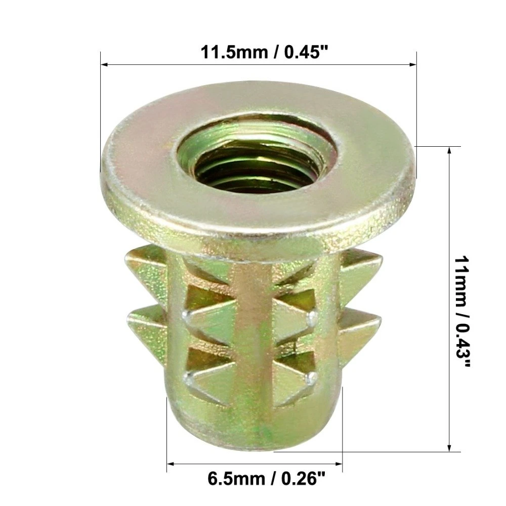 Tuerca de inserción de muebles de madera E-Tuerca tuerca de inserción de bronce de aleación de zinc