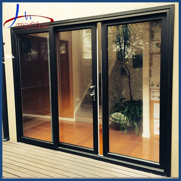 Black Color Patio Door Triple Rail Aluminum Double Glass Sliding Door with Mosquito Net