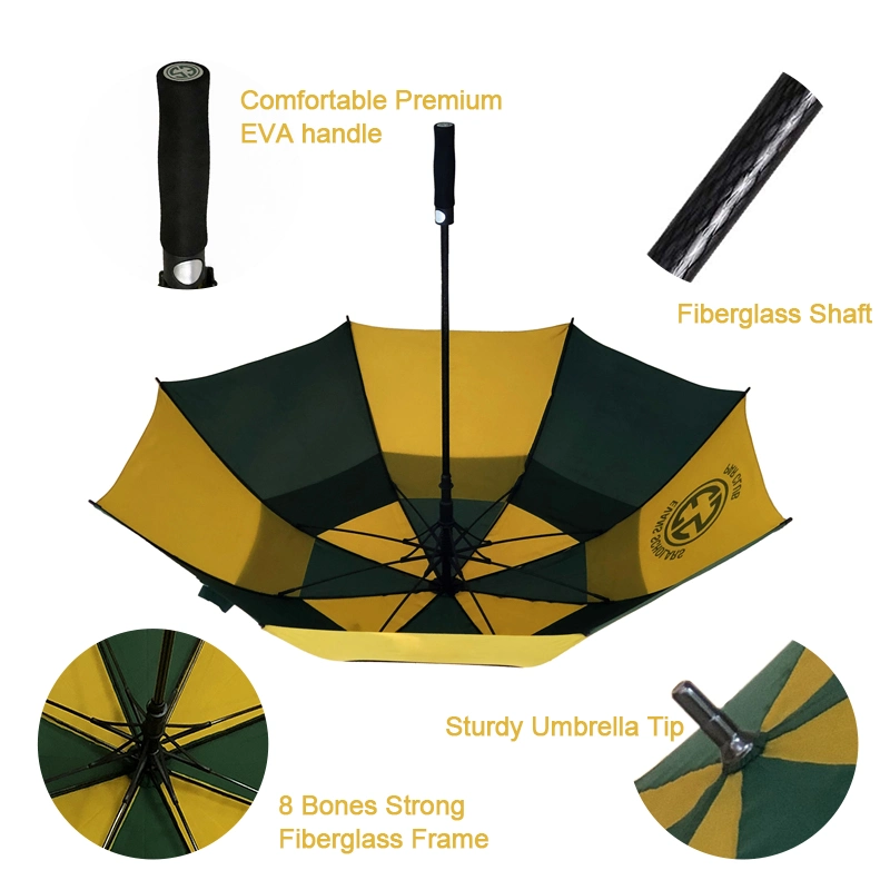 High/Premium Quality Luxury Fiberglass Vented Weatherproof Windproof Golf Umbrella for Men/Adult with Custom Logo