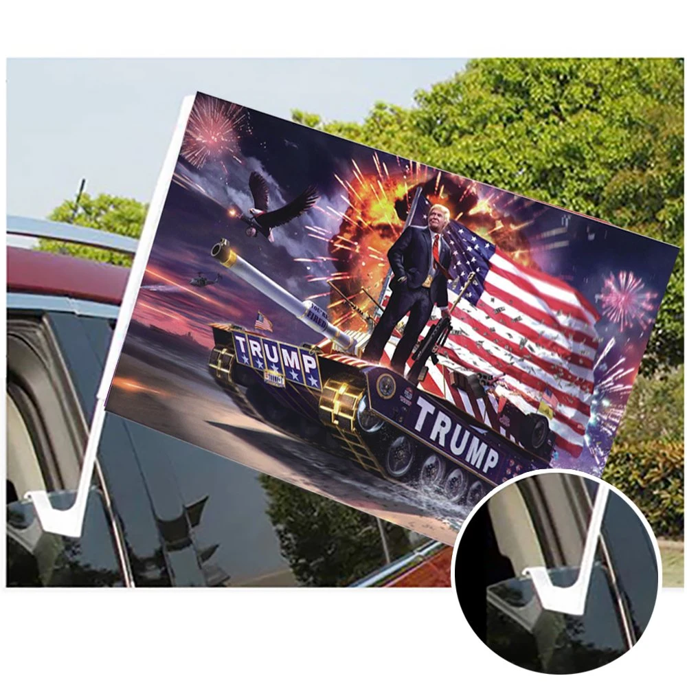 Custom Print Car Window Trump Flag Single Side Car Flag نافذة السيارة مزدوجة الجانب علامة على علامة OEM السيارة العلم