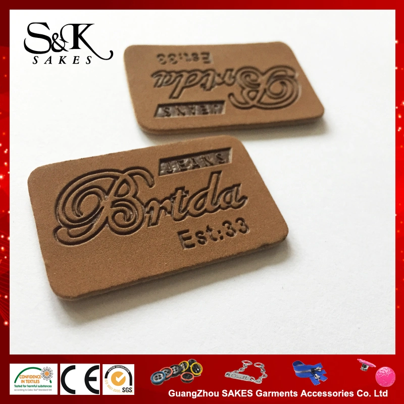 Engraved Logo Brown Color PU Leather Label for Garments