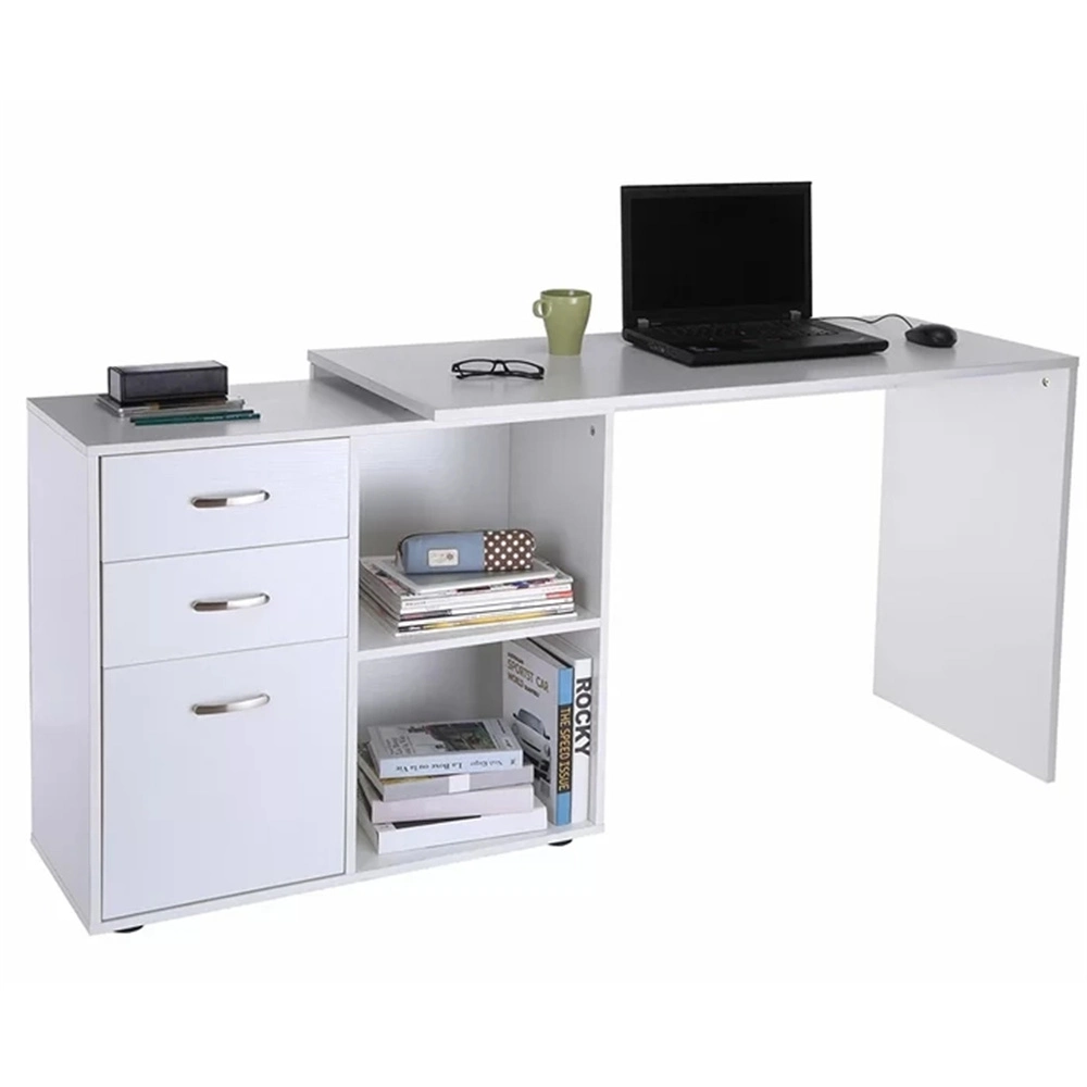 Bureau d'étude en bois moderne avec tiroir pour ordinateur.