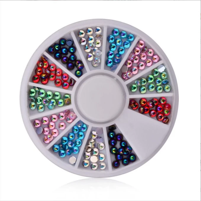 12 Grids Mixed Colorful Nail Crystals Rhinestones Ab Heart Sharp Flat Nail Charms