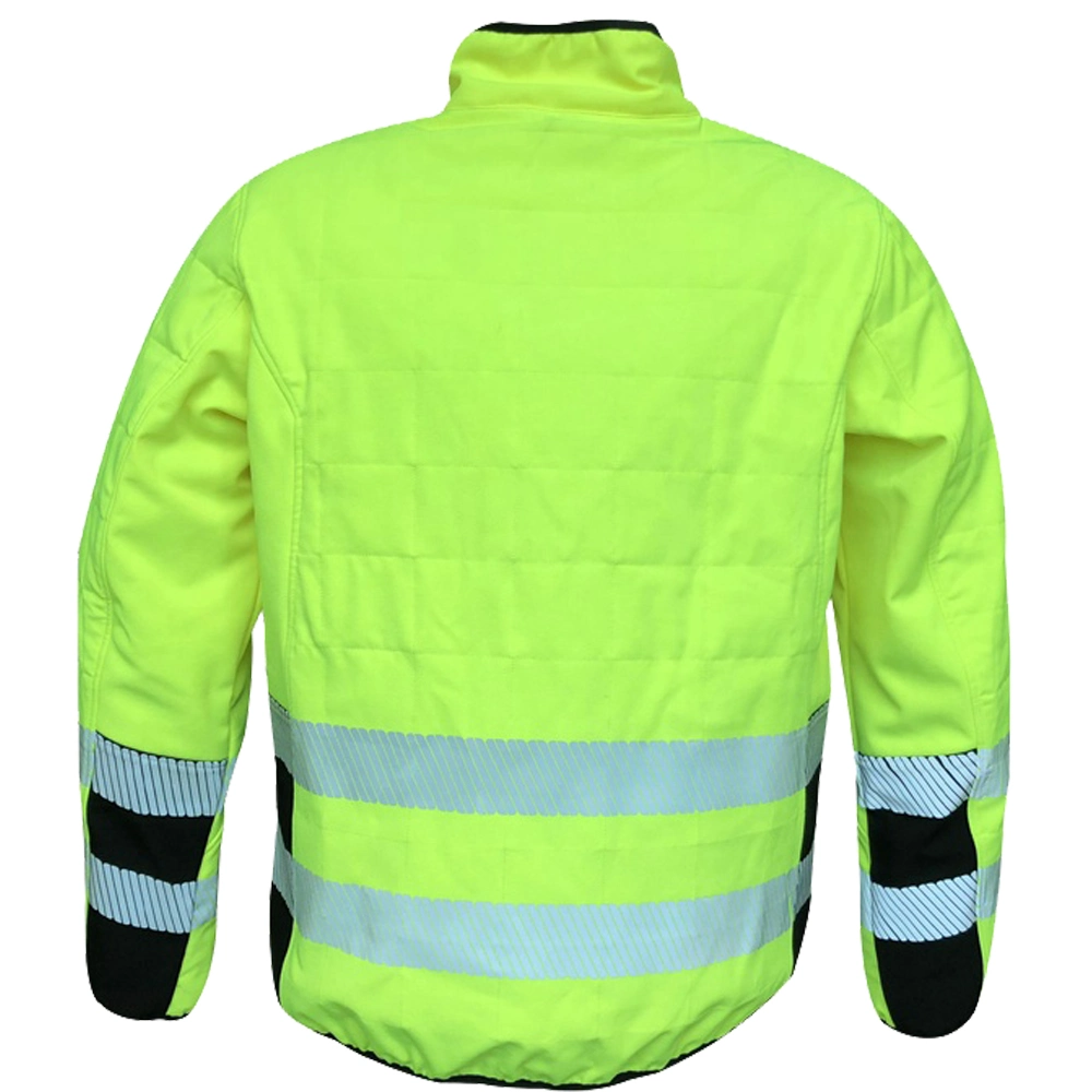 Hi Vis Two Tone Waterproof Breathable Polyester Mechanical Stretched Softshell Reflective Mens Winter Padded Safety Jacket