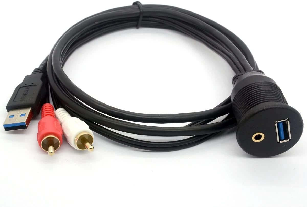 3,5 3 RCA AUX. de extensión USB Salpicadero Cable de Audio y Video