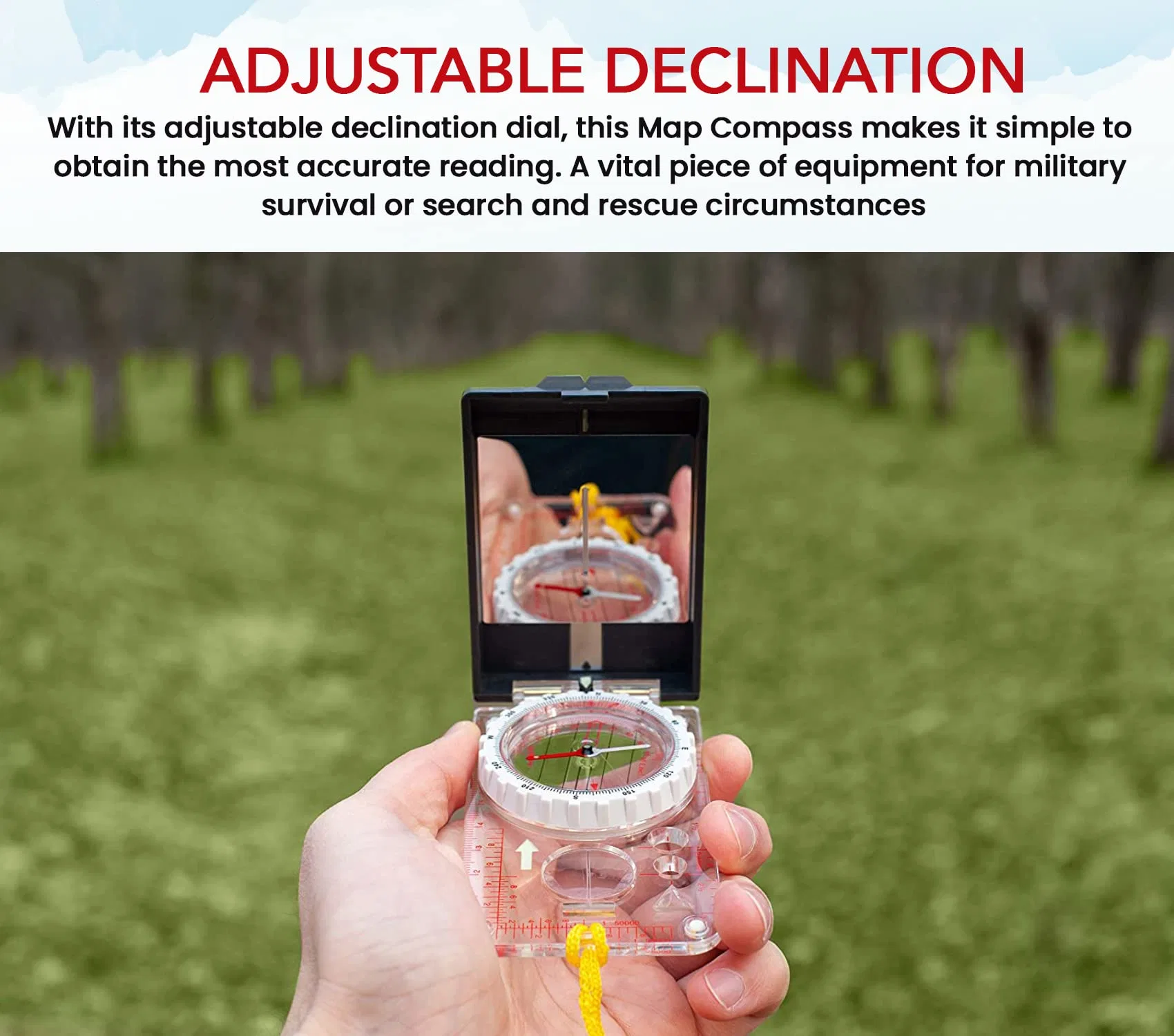 Navigation Waterproof Backpacking Mirror Adjustable Declination Map Reading Hunting Compass