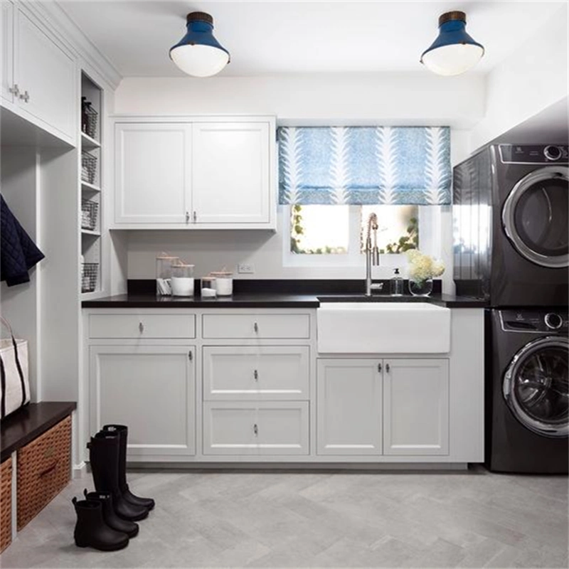 Popular Light Gray Matte Lacquer Modern Laundry Room Cabinet Design