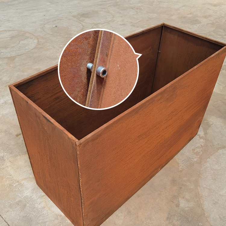 Simple Rectangular Corten Steel Flower Planter